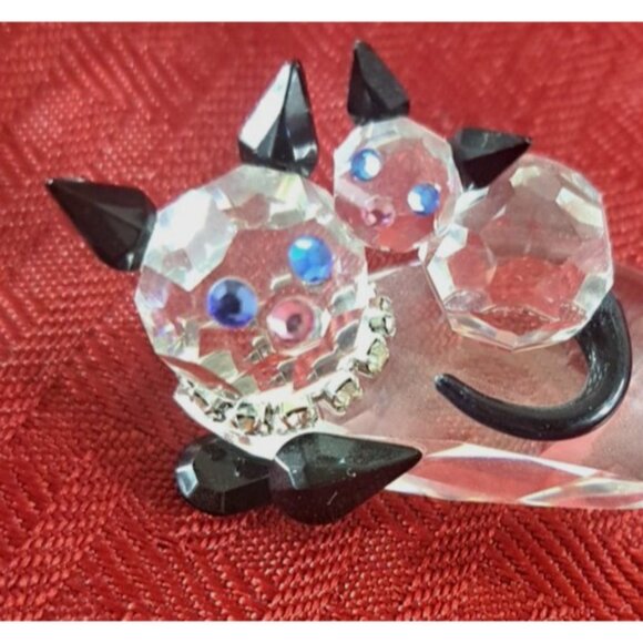 Vintage Iris Arc Crystal Mother Cat & Kitten Figure Blue Eyes Rhinestone Collar - Picture 4 of 6